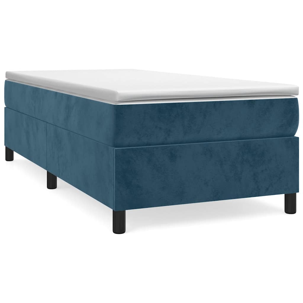 Estrutura de cama de solteiro para adultos com molas 90x200 cm veludo azul-escuro