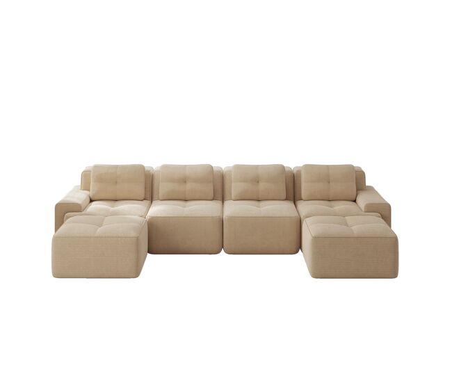Sofá modular de 4 lugares - chaise longue em u, confortável, estofado, antiderrapante - bege