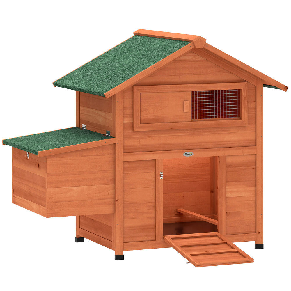 Pawhut galinheiro para exterior de madeira, 113,5x67,5x95,5 cm, galinheiro com ninho, bandeja removível, telhado impermeável, janela deslizante, rampa
