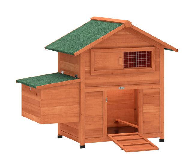 Pawhut galinheiro para exterior de madeira, 113,5x67,5x95,5 cm, galinheiro com ninho, bandeja removível, telhado impermeável, janela deslizante, rampa