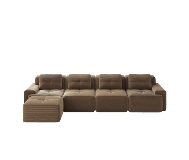 Sofá modular de 4 lugares - boneless, chaise longue l, assento profundo, antiderrapante - castanho