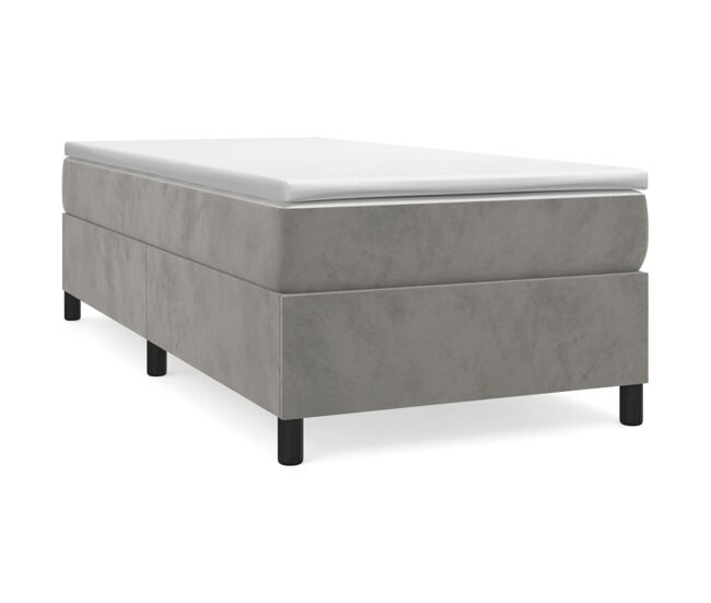 Estrutura de cama de solteiro para adultos com molas 90x190 cm veludo cinzento-claro