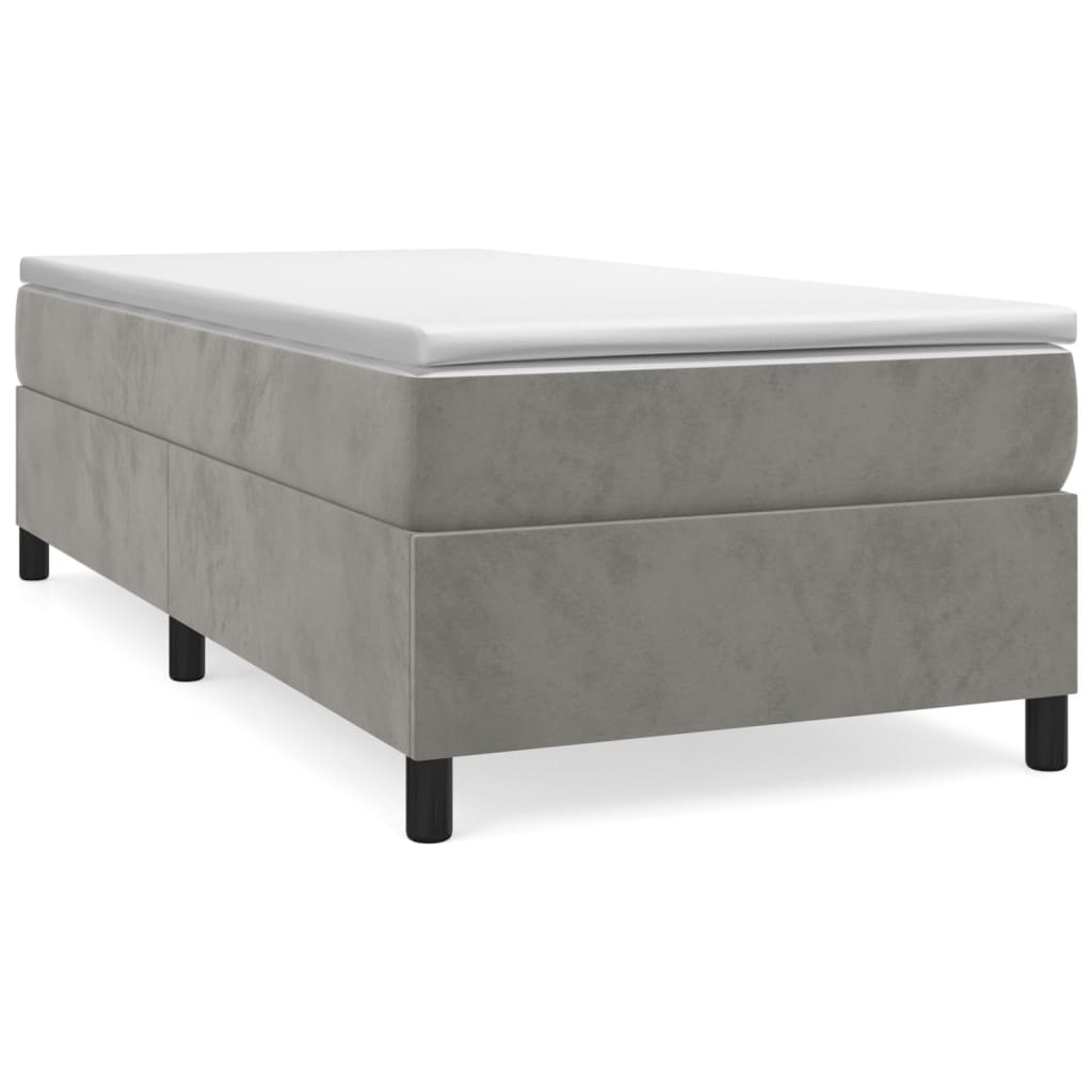 Estrutura de cama de solteiro para adultos com molas 90x200 cm veludo cinzento-claro