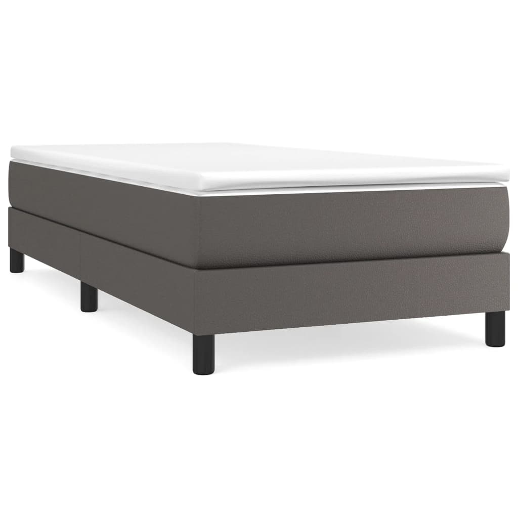 Estrutura de cama de solteiro para adultos com molas 80x200 cm couro artificial cinza