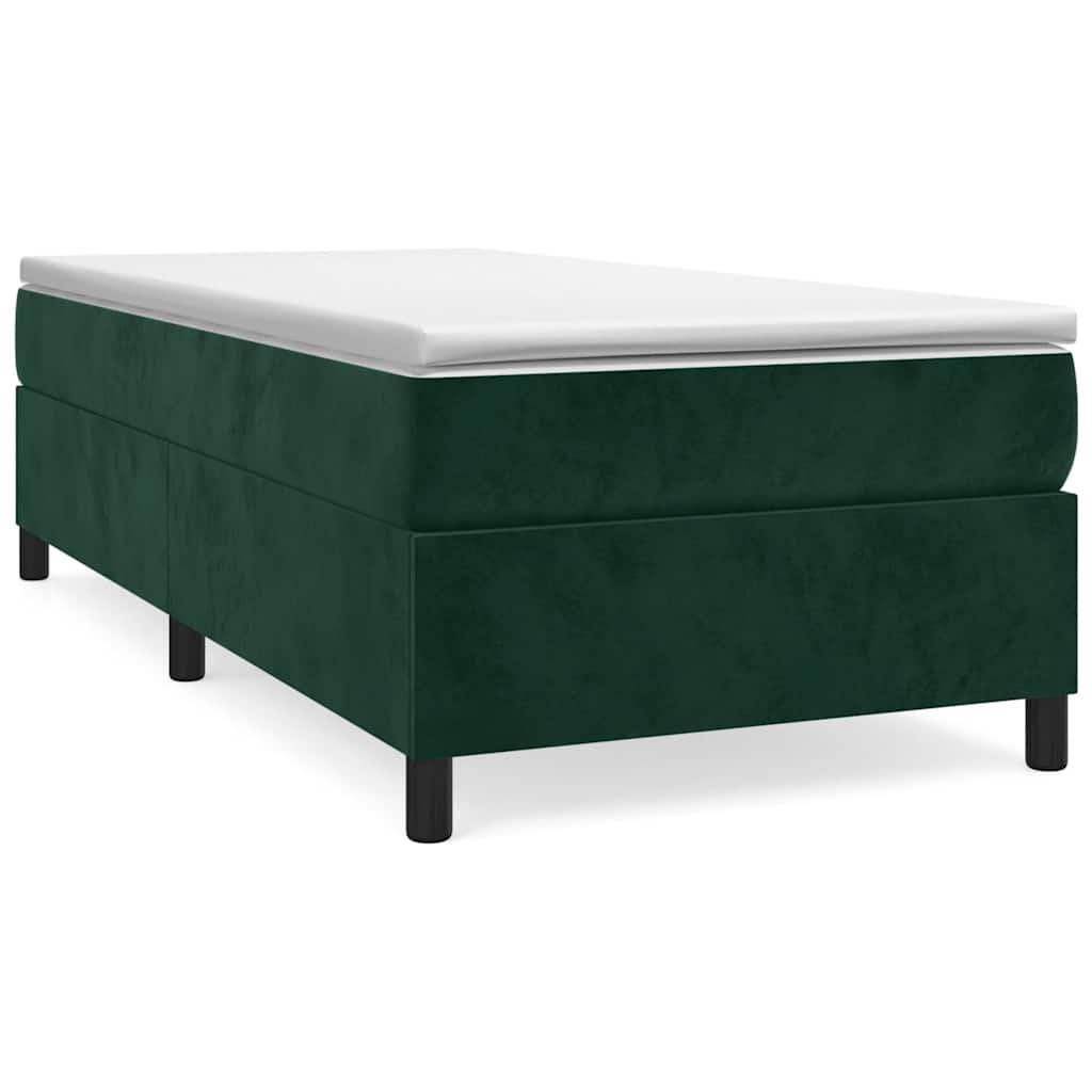 Estrutura de cama de solteiro moderno, com molas 80x200 cm veludo verde-escuro