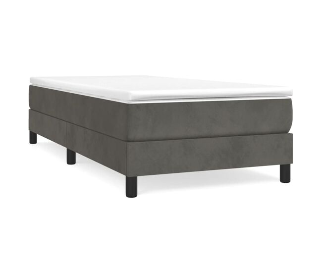 Estrutura de cama de solteiro para adultos com molas 90x190 cm veludo cinzento-escuro