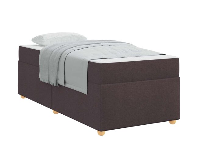 Estrutura de cama de solteiro para adultos com colchão - marrom escuro 100 x 200 cm tecido