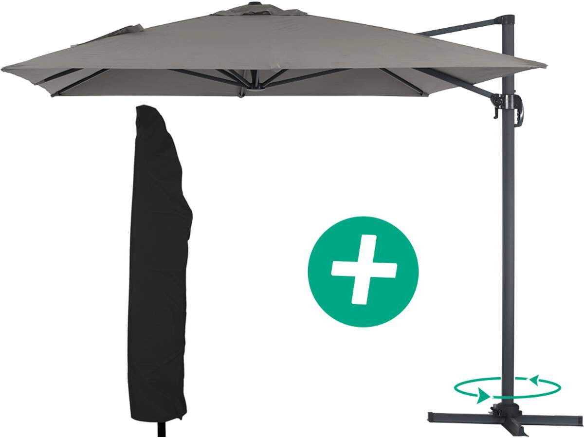 Guarda-sol de jardim offset em alumínio "sun 4" - retângulo - 3 x 4 m + capa protetora - gris