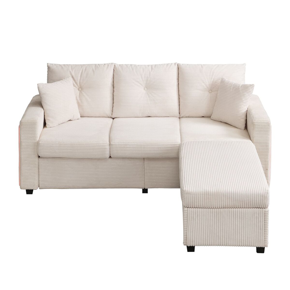Sofá modular de 3 lugares - com led e assento tipo nuvem, chaise longue removível - bege