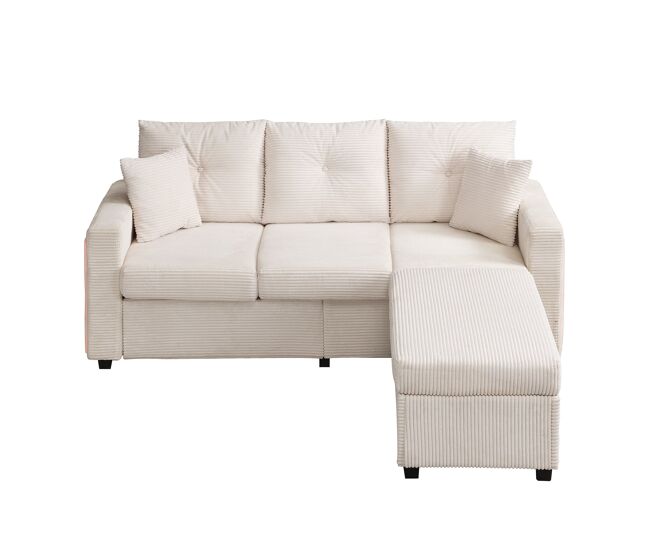Sofá modular de 3 lugares - com led e assento tipo nuvem, chaise longue removível - bege