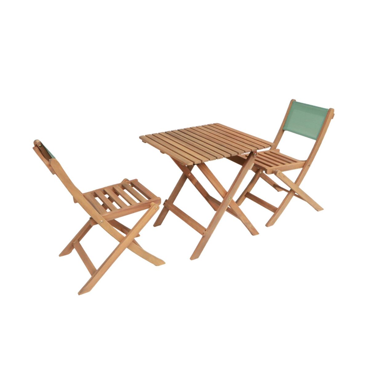 Mesa de jardim bistrô infantil de madeira de acácia com 2 cadeiras verde cinzento - 54x43x33 cm