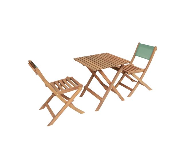 Mesa de jardim bistrô infantil de madeira de acácia com 2 cadeiras verde cinzento - 54x43x33 cm
