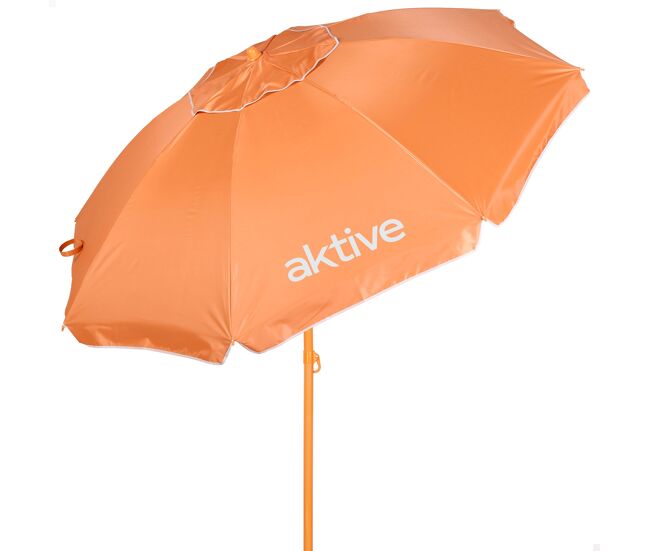 Aktive beach guarda-sol de praia orange inclinável com proteção uv50, 220 cm de diâmetro