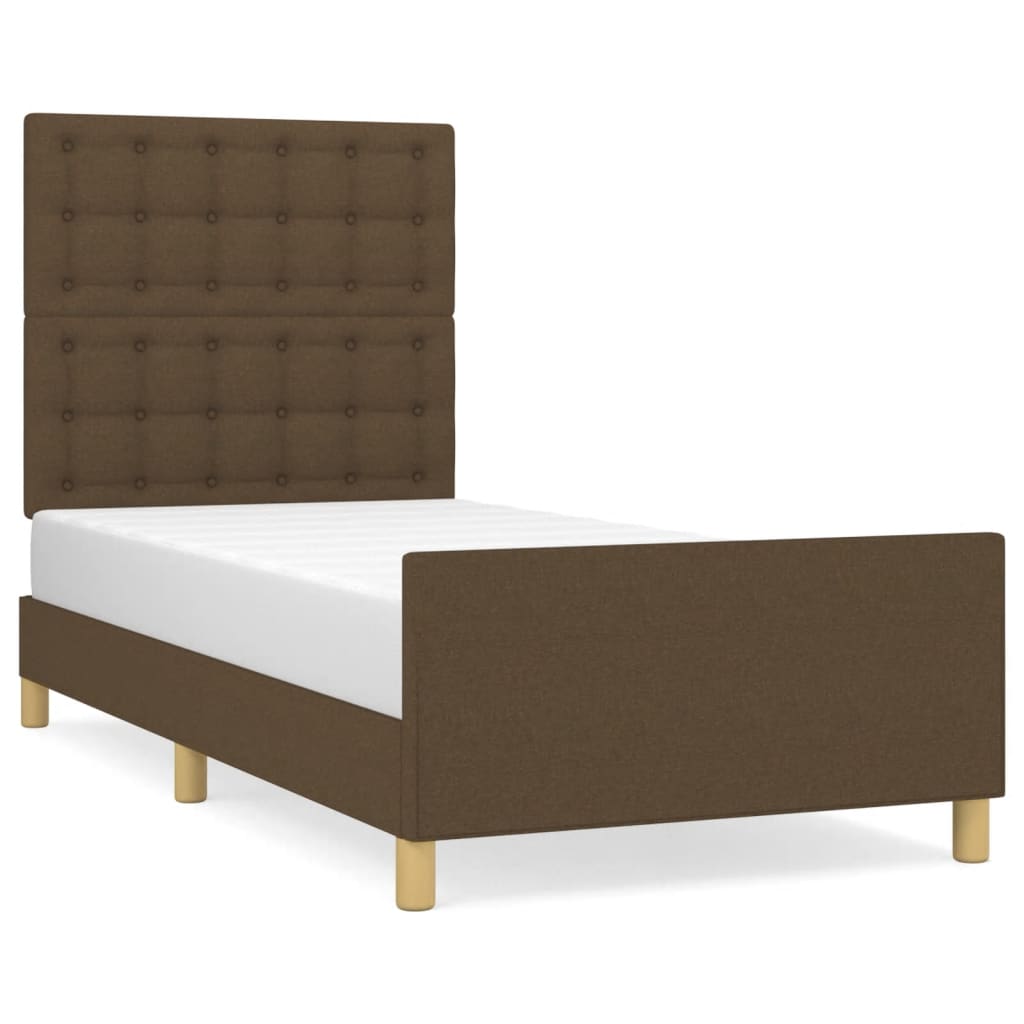Estrutura de cama de solteiro design c/ cabeceira tecido 80x200 cm castanho-escuro