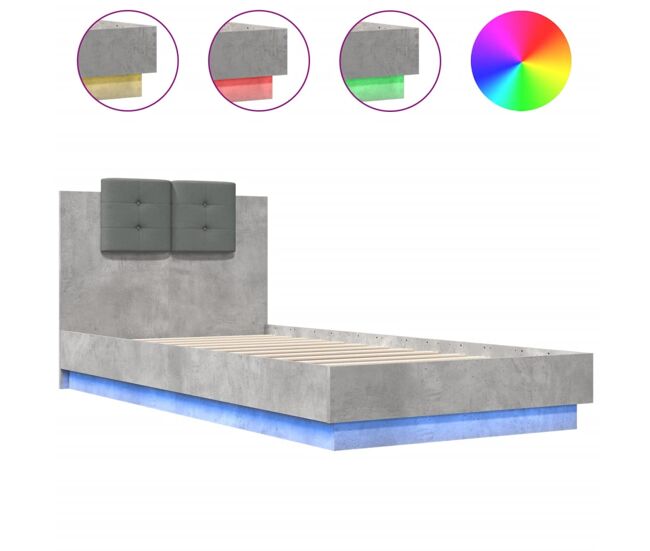 Estrutura de cama de solteiro moderno c/ cabeceira/luzes led 100x200 cm cinza cimento