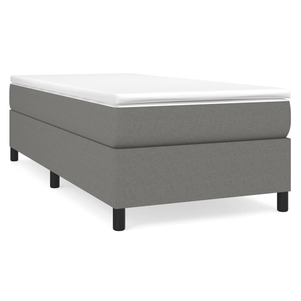Estrutura de cama de solteiro para adultos com molas 90x200 cm tecido cinzento-escuro