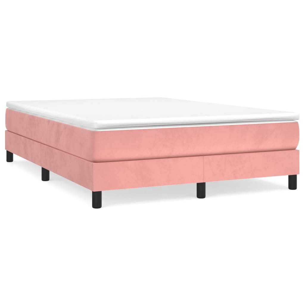 Estrutura de cama de casal moderno com molas 140x190 cm veludo rosa