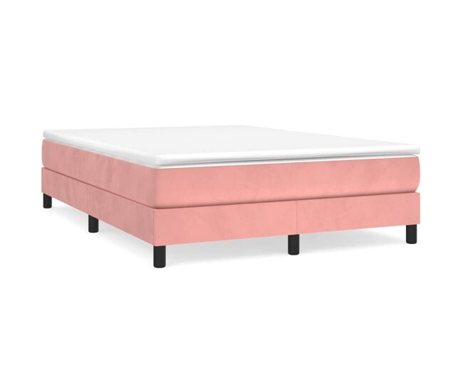 Estrutura de cama de casal moderno com molas 140x190 cm veludo rosa
