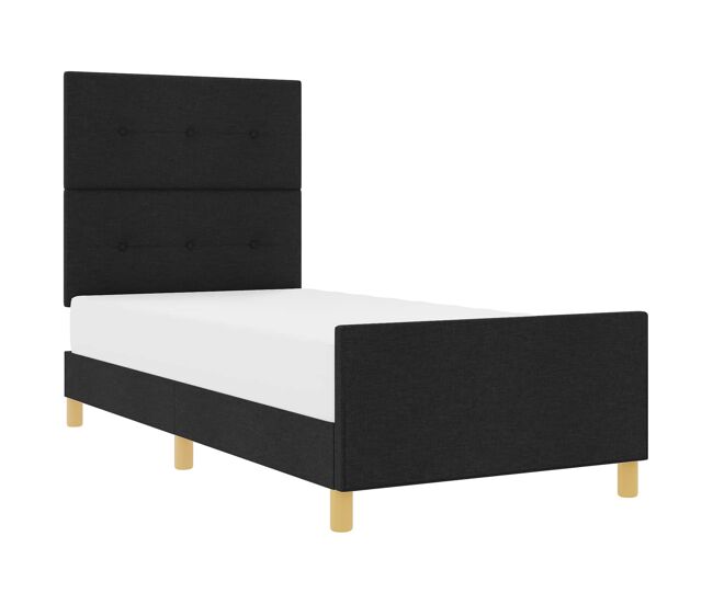 Estrutura de cama de solteiro para adultos com cabeceira preto 90 x 190 cm tecido