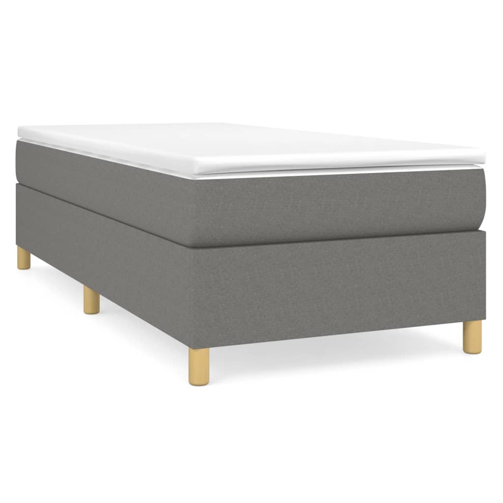 Estrutura de cama de solteiro para adultos com molas 90x200 cm tecido cinzento-escuro
