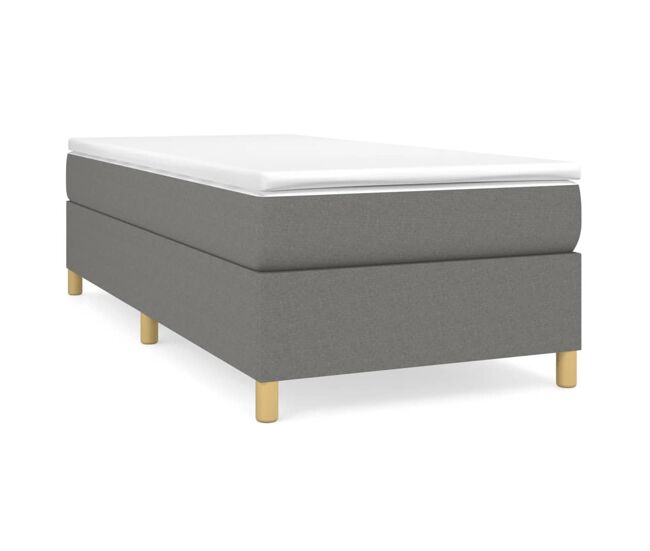 Estrutura de cama de solteiro para adultos com molas 90x200 cm tecido cinzento-escuro