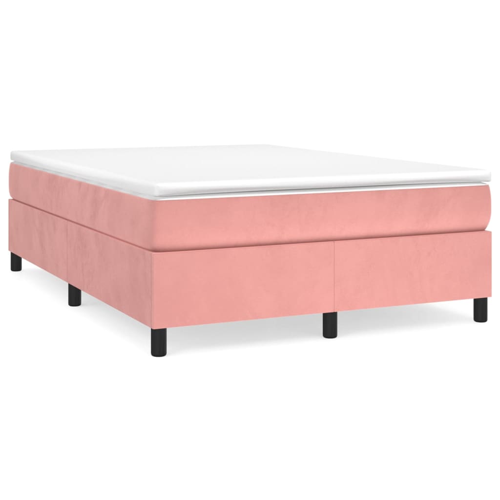 Estrutura de cama de casal moderno com molas 140x190 cm veludo rosa