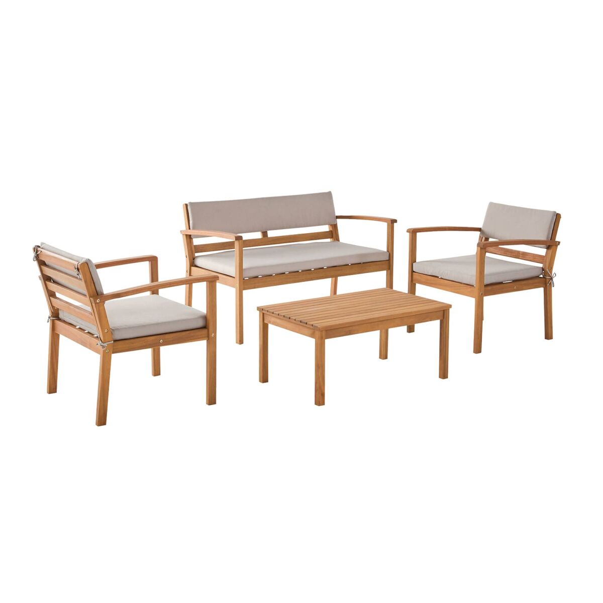 Conjunto de jardim em madeira de acácia, 4 lugares castanho - 115x62x70 cm