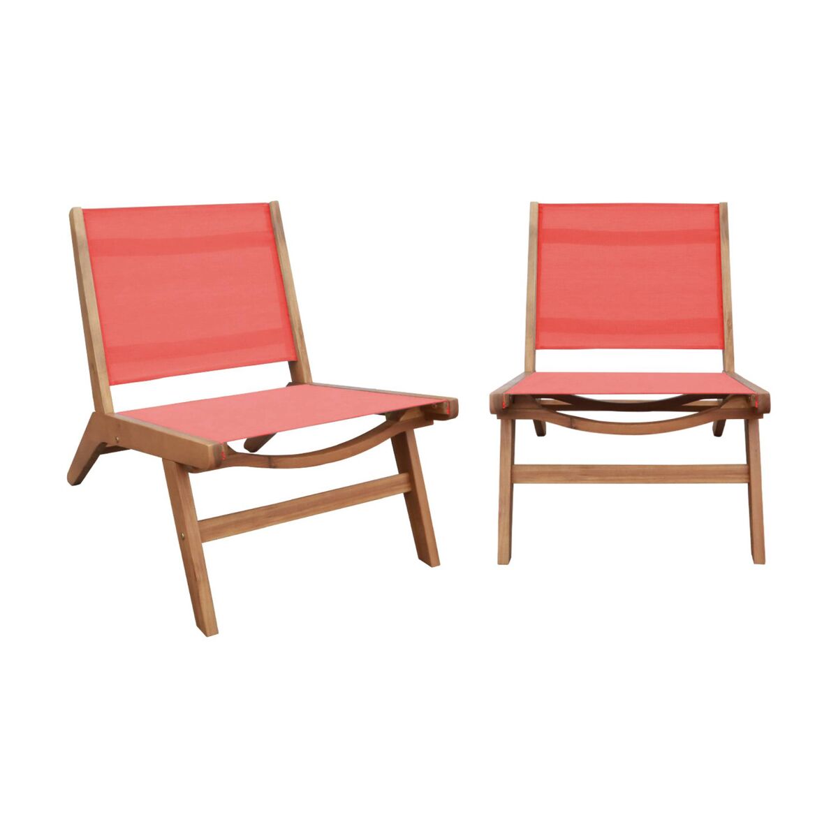Cadeira de jardim em madeira de acácia e textilene, conjunto de 2 terracota - 55.5x80.5x70.5 cm