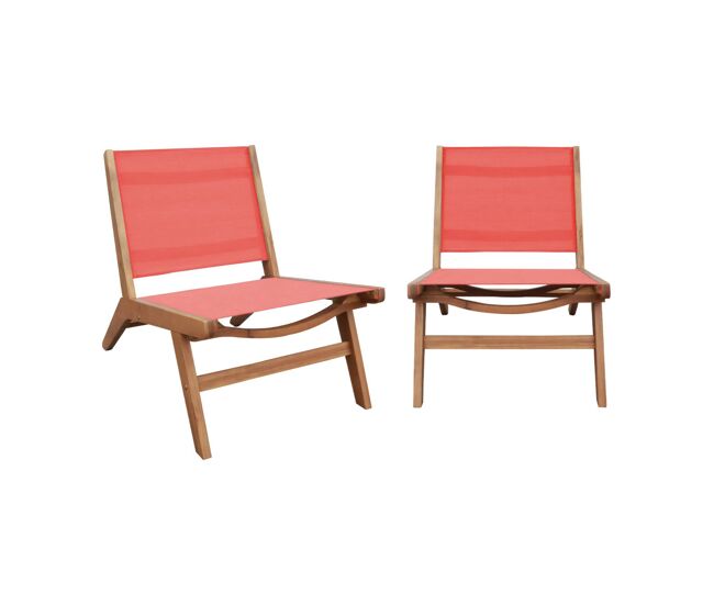 Cadeira de jardim em madeira de acácia e textilene, conjunto de 2 terracota - 55.5x80.5x70.5 cm