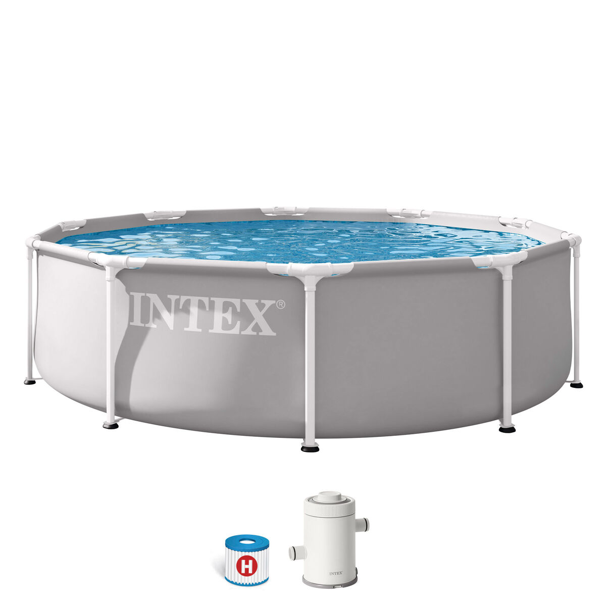 Intex piscina prism frame redonda amovível de 3 metros com sistema de filtragem
