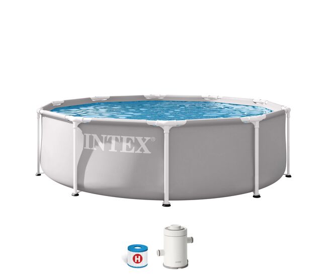 Intex piscina prism frame redonda amovível de 3 metros com sistema de filtragem