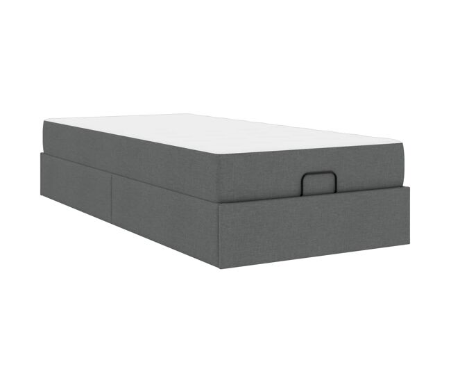 Estrutura de cama de solteiro para adultos com colchão 2 pcs cinza escuro tecido