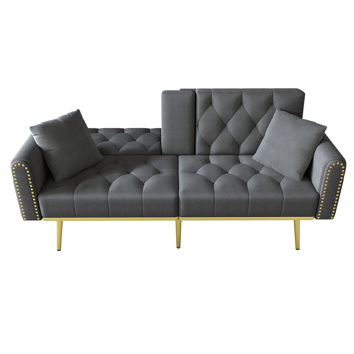 Sofá-cama de 2 lugares - função cama, 3 posições ajustáveis, com porta-copos - gris
