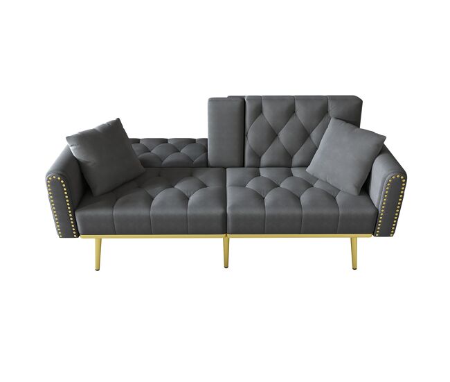 Sofá-cama de 2 lugares - função cama, 3 posições ajustáveis, com porta-copos - gris