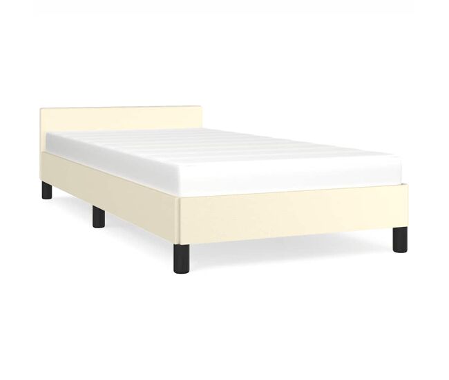 Estrutura de cama de solteiro para adultos c/ cabeceira 100x200 cm creme