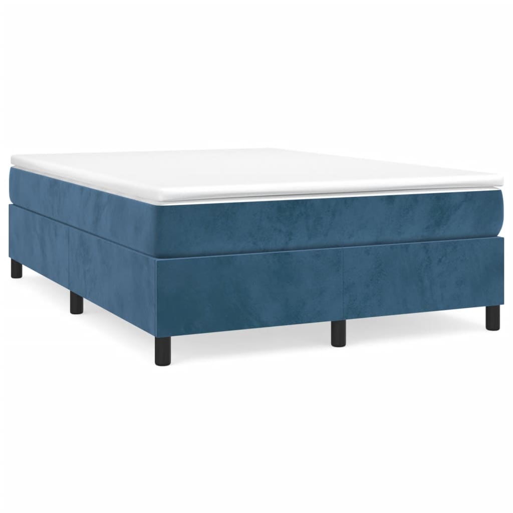 Estrutura de cama de casal moderno com molas 140x200 cm veludo azul-escuro