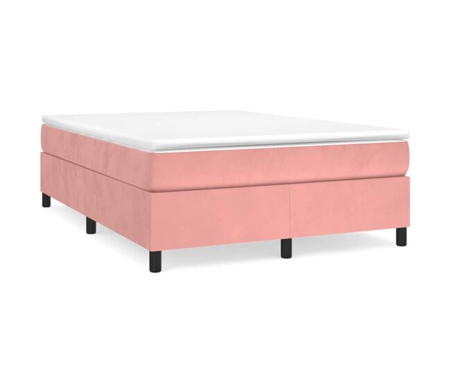 Estrutura de cama de casal moderno com molas 140x200 cm veludo rosa