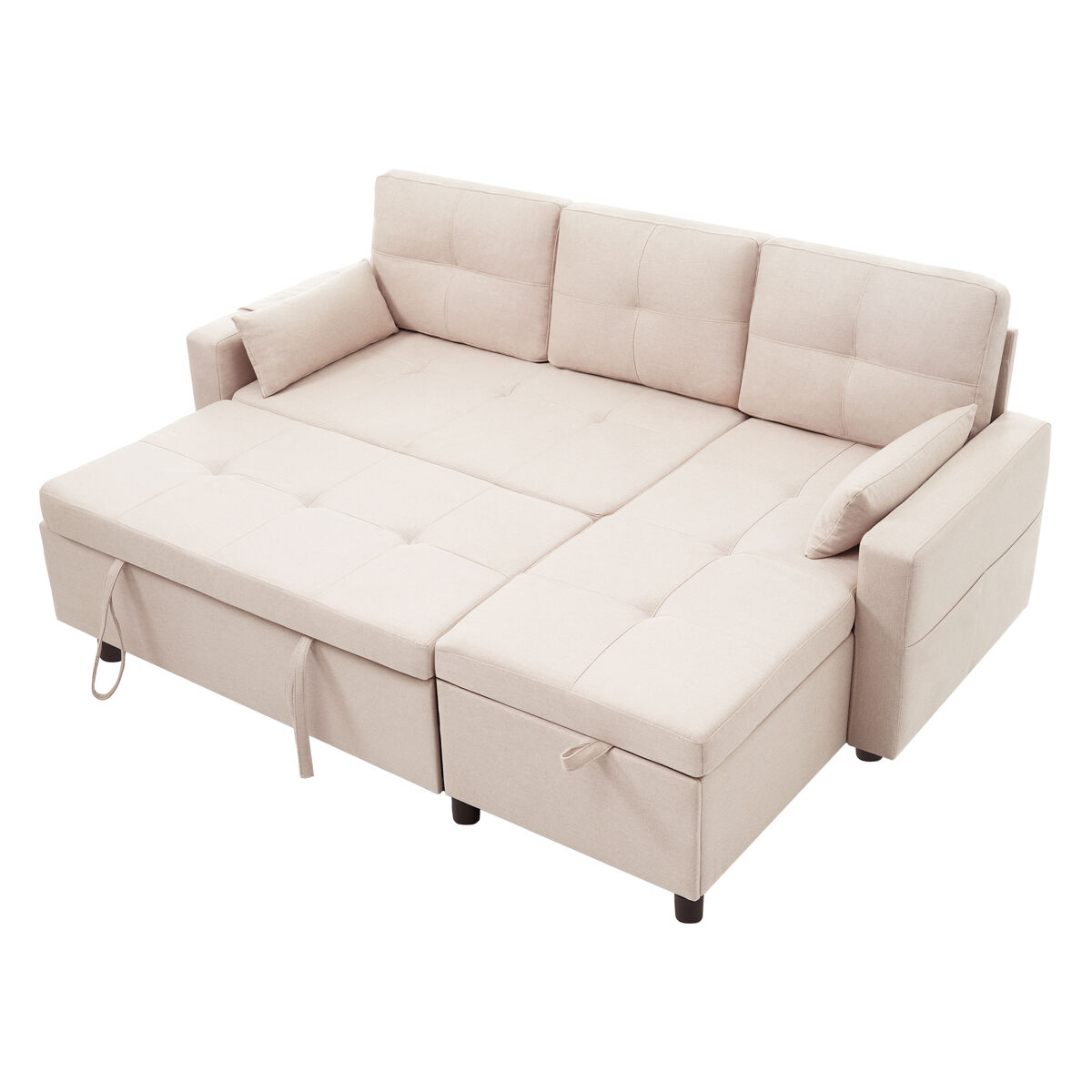 Sofá-cama 3 lugares conversível reversível de linho com armazenamento,bege