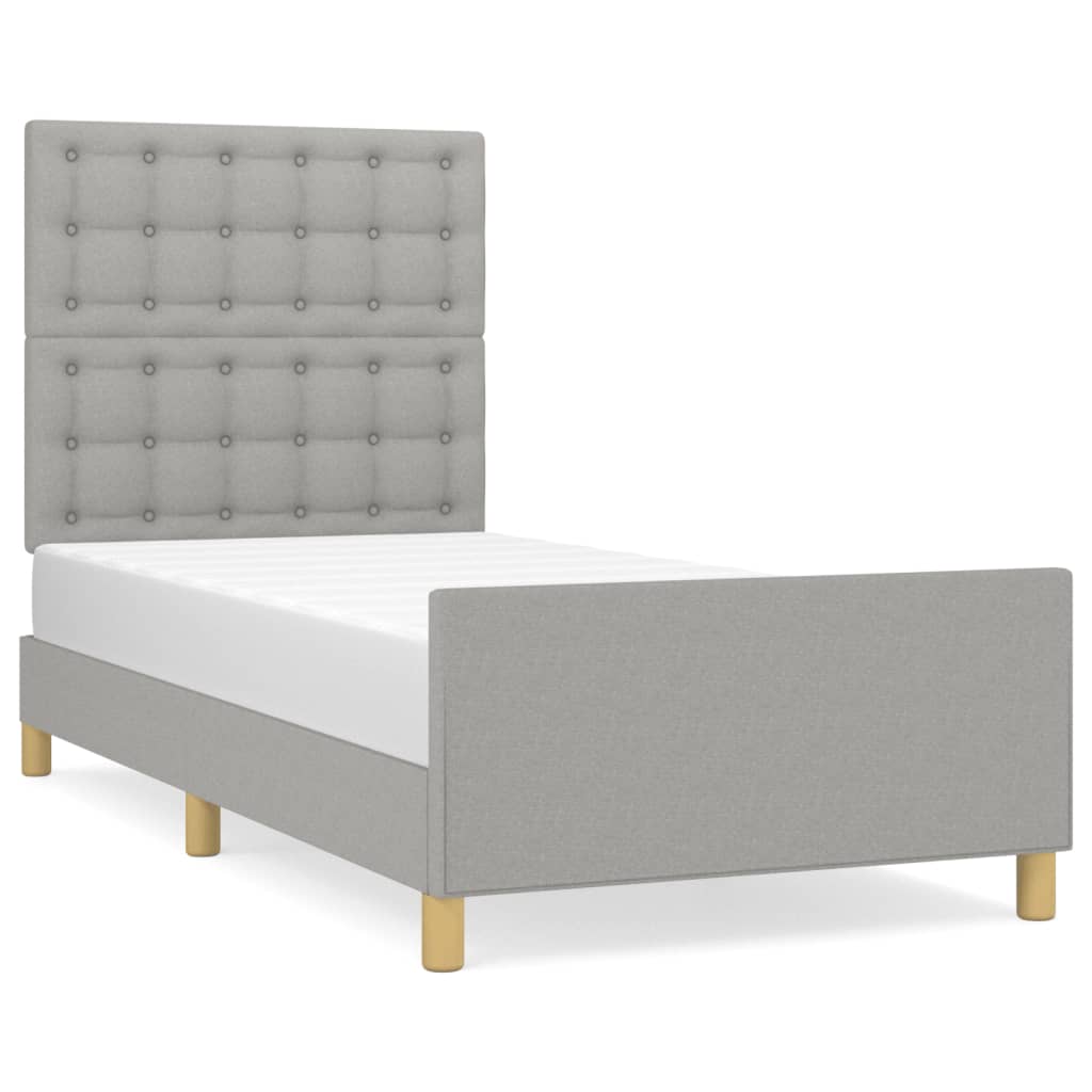 Estrutura de cama de solteiro design c/ cabeceira tecido 90x190 cm cinza-claro