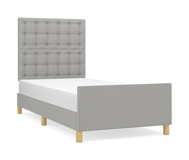 Estrutura de cama de solteiro design c/ cabeceira tecido 90x190 cm cinza-claro