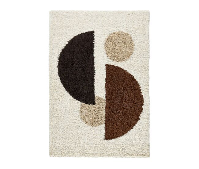 Tapete interior shaggy com padrões circulares bege, marrom, preto - 160x120x3 cm
