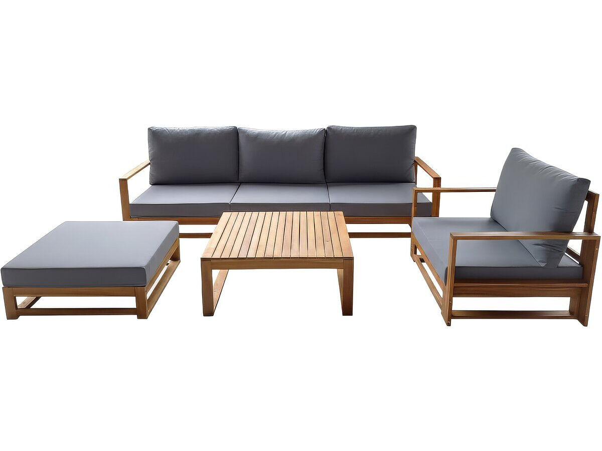 Conjunto de mobiliário de jardim em madeira de acácia com almofadas "bellingham" - 5 lugares - gris