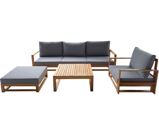 Conjunto de mobiliário de jardim em madeira de acácia com almofadas "bellingham" - 5 lugares - gris