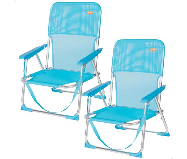 Aktive conjunto de 2 cadeiras de praia dobráveis 44x40x72 cm bleu com pega
