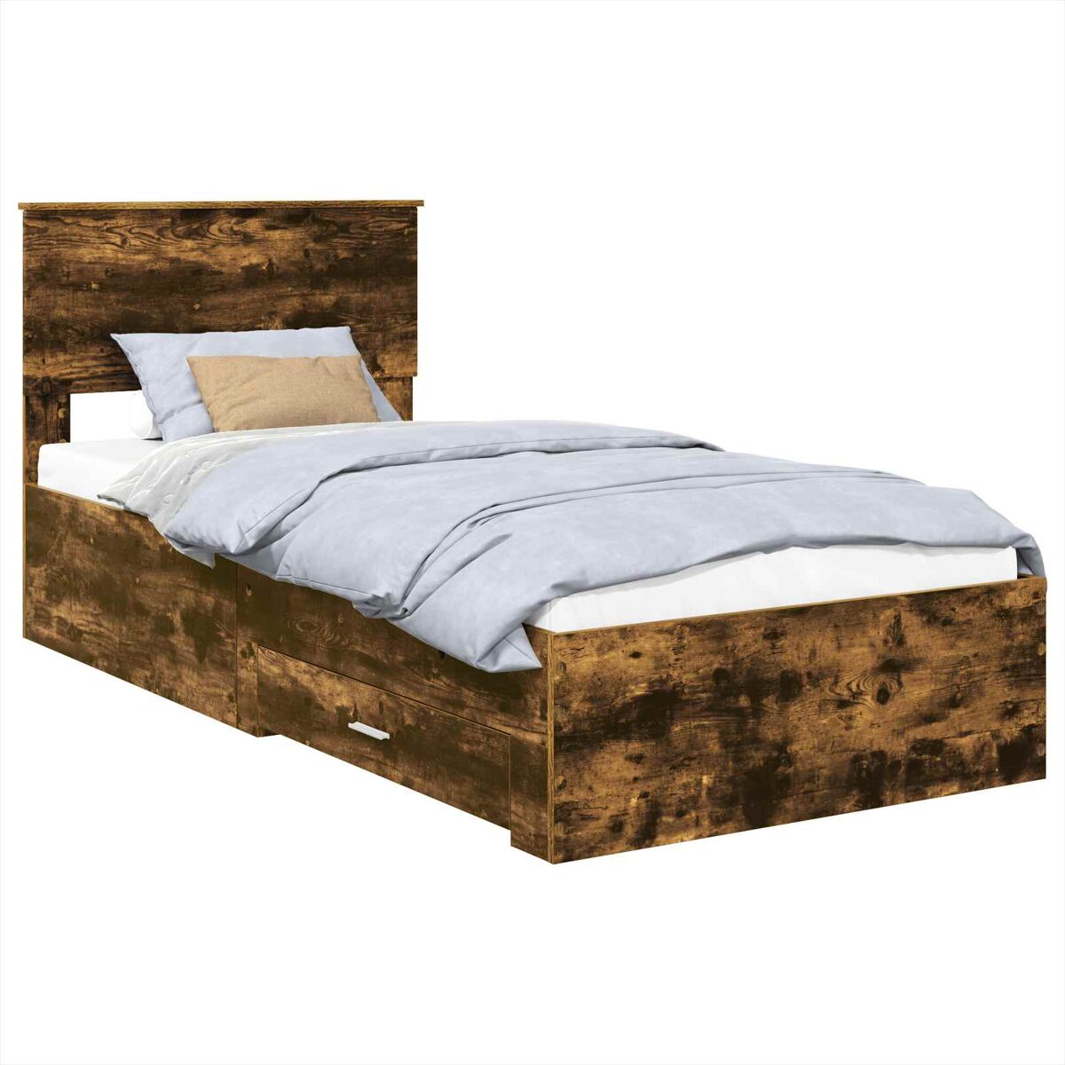 Estrutura de cama de solteiro para adultos carvalho defumado e prata 75 x 190 cm