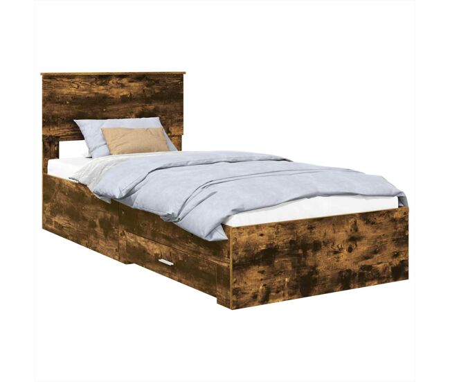 Estrutura de cama de solteiro para adultos carvalho defumado e prata 75 x 190 cm