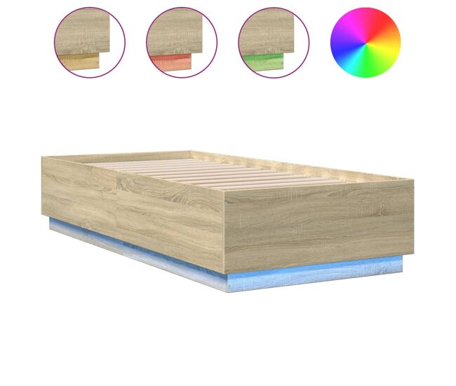 Estrutura de cama de solteiro para adultos c/ luzes led derivados madeira carvalho sonoma