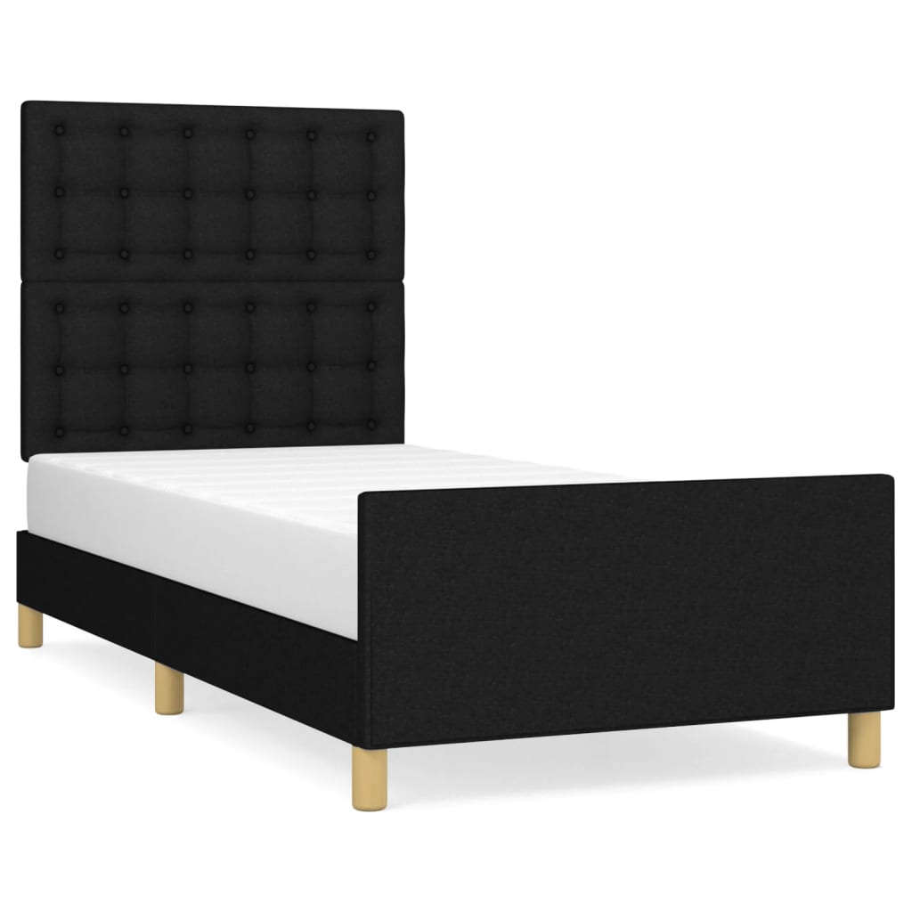 Estrutura de cama de solteiro para adultos c/ cabeceira tecido 90x190 cm preto