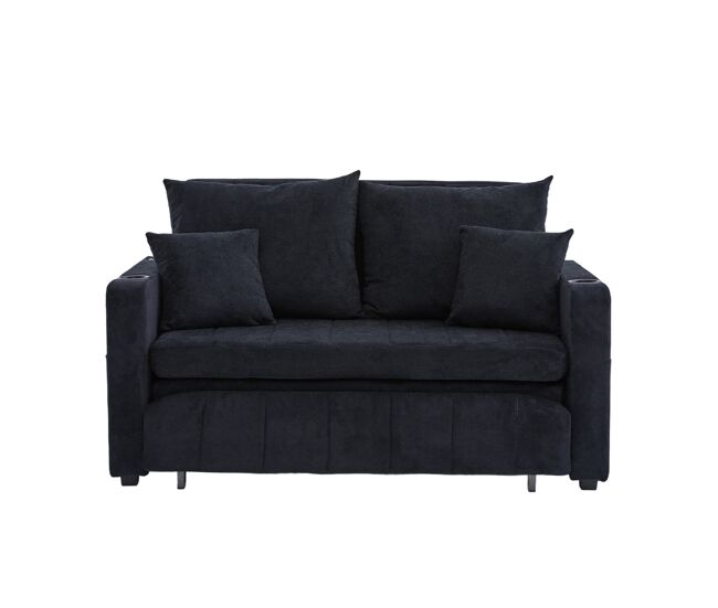Sofá de tecido multifuncional - dobrável, 2 funções, lavável, usb, porta-copos - noir