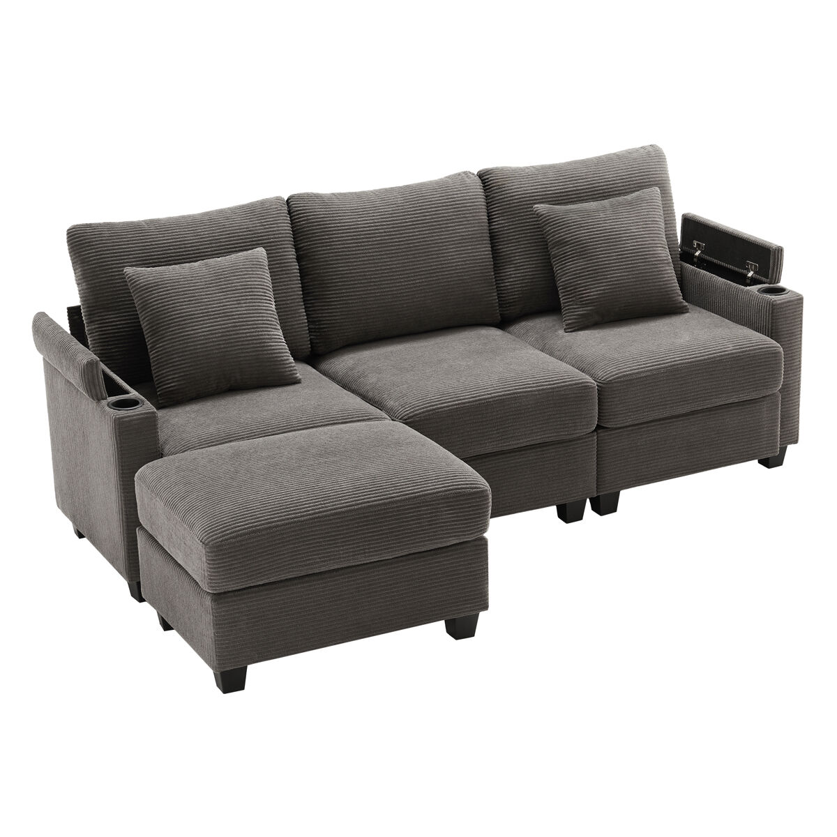 Sofá modular 4 lugares fixa de tecido,cinza